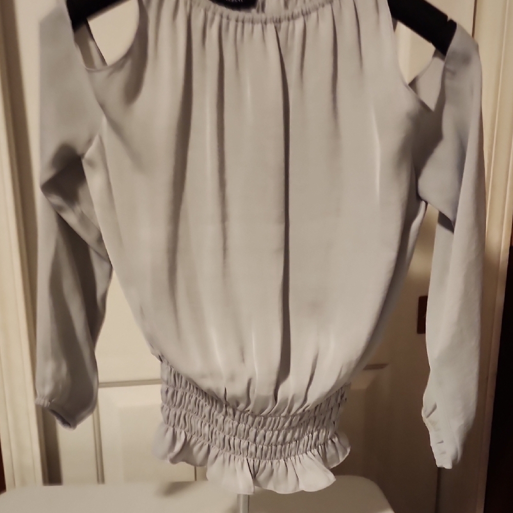 Alfani Lightweight Puff Sleeve Blouse with Smocked Cut Out shoulders